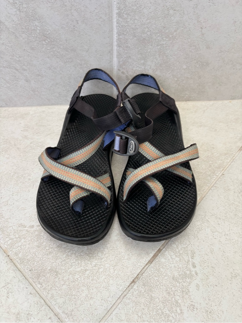 Chaco Z2 Classic Sandals Earth Tone Blue Orange Striped Toe Loop Women's Size 9